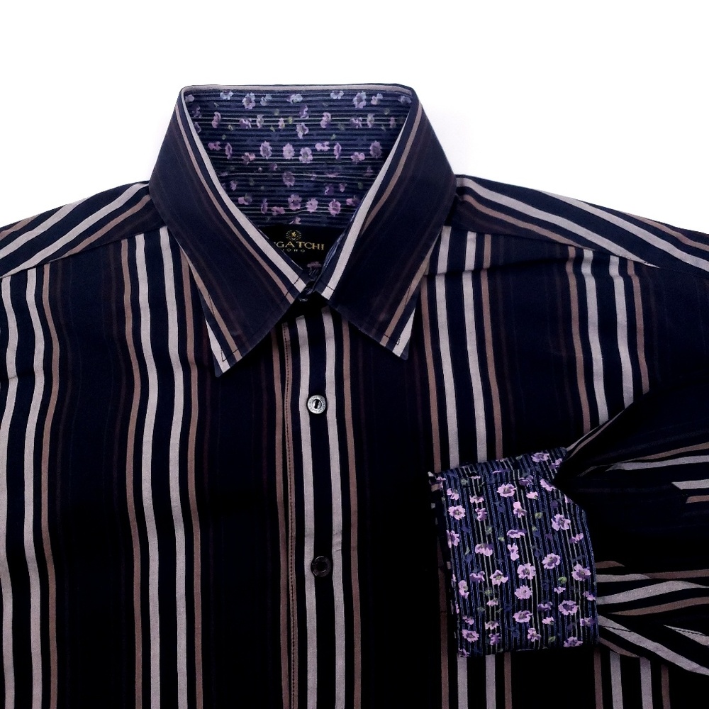 Bugatchi Uomo Striped Floral Button Front Shirt